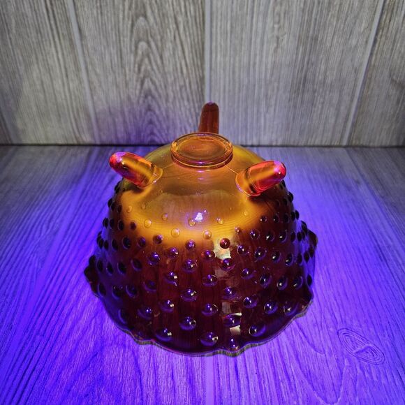 Vtg MCM Glass Amberina‎ Ruby Yellow Short 3 Footed Bowl Dish Hobnail Scalloped - Picture 7 of 9